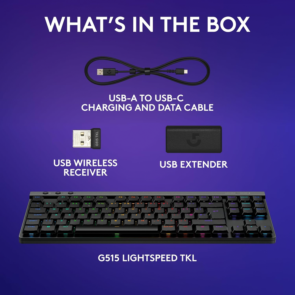 Logitech G515 TKL LIGHTSPEED Low-Profile Wireless Gaming Keyboard Tact ...