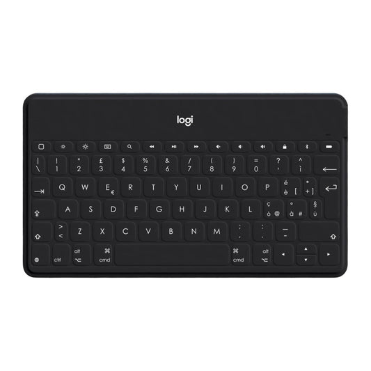 لوحة مفاتيح Logitech Keys-To-Go Bluetooth فائقة النحافة مع حامل إضافي لأجهزة iPhone، مقاومة للانسكاب، متوافقة مع iPhone وiPad وApple TV