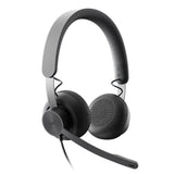 سماعة رأس Logitech Zone السلكية للفرق USB مزودة بمحركات صوتية ممتازة وتقنية متطورة لإلغاء الضوضاء - رمادي 