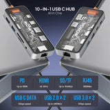 Mowsil 10-in-1 USB-C Hub Docking Station 100W PD HDMI 4K 60Hz RJ45 USB SD/TF Audio MacBook iPad