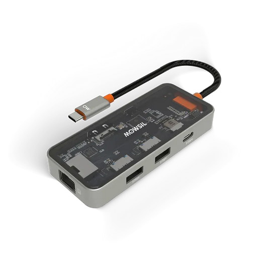 Mowsil 6-in-1 USB-C Hub Docking Station 4K@60Hz HDMI 100W PD RJ45 2×USB 3.0 & USB-C Data MacBook iPad