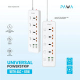 PAWA Universal Power Strip - 4 Way / 65W / 3 Meters / USB-A / USB-C / White