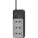 Porodo Universal Power Strip with 6 USB Ports/3000W/4C+2A - Gray