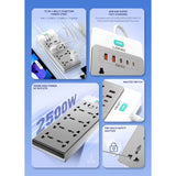 LDNIO SC4 Extension Sockets - 8 Way / 2 Meters / USB-A / USB-C / Lightning / Grey