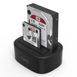قاعدة توصيل أقراص صلبة ORICO مقاس 2.5 / 3.5 بوصة، منفذي USB 3.0، تدعم نسخ الأقراص الصلبة من قرص إلى قرص