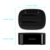 قاعدة توصيل أقراص صلبة ORICO مقاس 2.5 / 3.5 بوصة، منفذي USB 3.0، تدعم نسخ الأقراص الصلبة من قرص إلى قرص