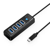 موزع USB من أوريكو - منفذ USB 3.0 رباعي المنافذ / منفذ USB-C / أسود