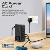PROMATE GaNPort-140W Power Delivery With Charging Station - 140W / USB-C / USB-A / Black