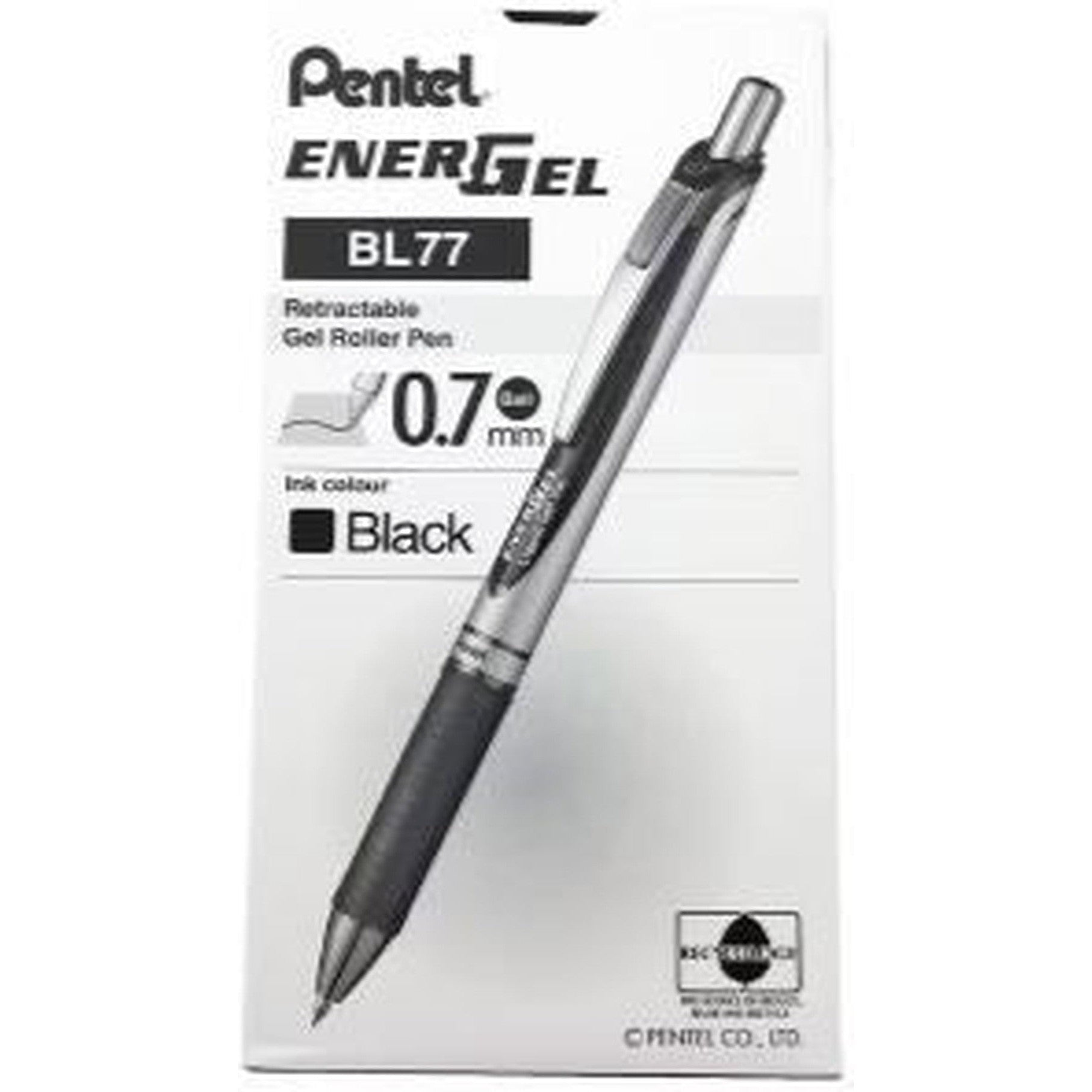 Pentel Energel Bl77 Retractable Gel Roller Pen 0.7Mm-School Supplies-Other-Box-Black-Star Light Kuwait