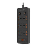 Porodo Blue 6 AC Dual Switch Power Strip - UK 3-Pin Plug / USB-C / USB-A / Black