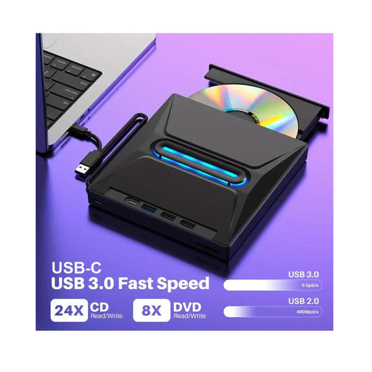 Portable Optical Drive External DVD Writer Dual Port USB-A 3.0 / USB-C