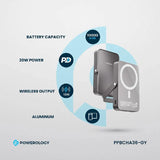 بنك الطاقة Powerology MagSafe Power Glass Surface - سعة 10000 مللي أمبير / منفذ Type-C / تيتانيوم