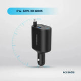 Powerology Type-C Retractable Car Charger - 70W / Black
