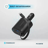 Powerology Type-C Retractable Car Charger - 70W / Black