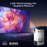 Promate 4K Ultra HD Wireless LCD Projector with Built-In Speaker & Monopod Stand