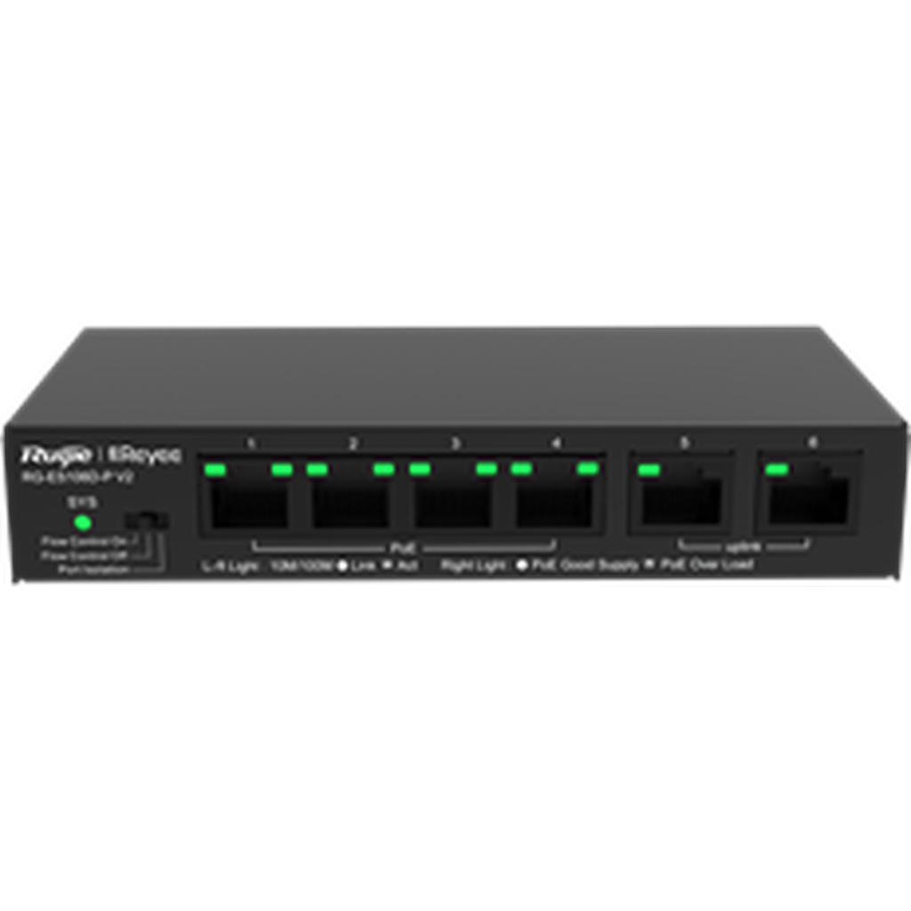 Reyee 6-Port 10/100Mbps Desktop Unmanaged Poe Switch Rg-Es106D-P-Ruijie Switches-Ruijie-Star Light Kuwait