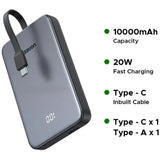 UGREEN 10000mAh 20W Power Bank with Built-in Cable- PB526