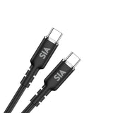 كابل سيليكون من نوع C إلى نوع C من SIA، 60 واط، 1.2 متر، أسود