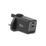 SIA WALL CHARGER GAN PD/PPS 45W DUAL TYPE-C PORT BLACK-GRAY UK SIVB45WUK2C-BKG