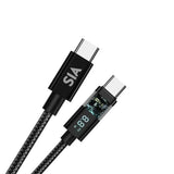 SIA powerlink Braided Type-C to Type-C Cable 60W 1.2m Transparent Shell With Digital Display