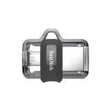 محرك أقراص SanDisk Ultra Dual Drive m3.0 - سعة 256 جيجابايت / سرعة نقل بيانات تصل إلى 130 ميجابايت/ثانية / منفذ USB 3.0 / منفذ Micro-USB / أسود وفضي