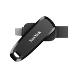محرك أقراص SanDisk للهواتف التي تعمل بنظام Android - سعة 128 جيجابايت / سرعة تصل إلى 100 ميجابايت/ثانية / منفذ USB من النوع C / منفذ USB من النوع A / أسود