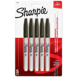Sharpie Permanent Markers, Fine Point Black 5 Pack