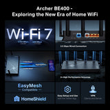 TP-Link Archer BE400 BE6500 Dual-Band Wi-Fi 7 Router, 2.5G