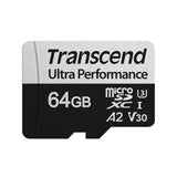 بطاقة ذاكرة ترانسيند فائقة الأداء بسعة 64 جيجابايت من نوع microSD UHS-I U3 A2 مع محول
