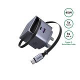 UGREEN 45W Nexode Pro GaN (USB-A*1 + Type-C*1) Fast Charger with Retractable Cable – X614 – 1 Year Warranty