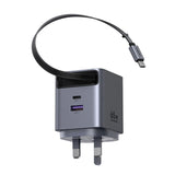 UGREEN 65W Nexode Pro GaN (USB-A*1 + Type-C*1) Fast Charger with Retractable Cable – X615 - 1 Year Warranty