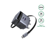 UGREEN 65W Nexode Pro GaN (USB-A*1 + Type-C*1) Fast Charger with Retractable Cable – X615 - 1 Year Warranty