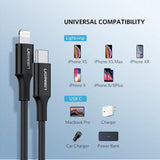 كابل UGREEN USB-C إلى Lightning ذكر/ذكر، غلاف مطاطي، طول 2 متر، أسود - US171