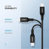 كابل UGREEN USB-C إلى Lightning ذكر/ذكر، غلاف مطاطي، طول 2 متر، أسود - US171