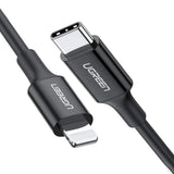 كابل UGREEN USB-C إلى Lightning ذكر/ذكر، غلاف مطاطي، طول 2 متر، أسود - US171