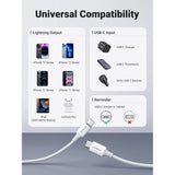 كابل UGREEN USB-C إلى Lightning ذكر/ذكر، غلاف مطاطي، طول 2 متر، أبيض - US171