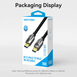 Vention Display Port 2.1 Male to Male 16K HD Cable 1.5M Cotton Braided Black