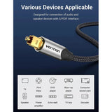 Vention Optical Fiber Audio Cable 2M Aluminum Alloy Type Gray