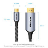 Vention USB-C to HDMI-A 4K HD Cable 1.8M Cotton Braided Gray Aluminum Alloy
