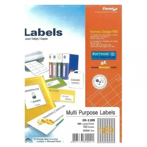 Formtec Design Pro Multi Purpose Labels Sticker 25x10mm 189 Labels Per ...