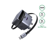 UGREEN 45W Nexode Pro GaN (USB-A*1 + Type-C*1) Fast Charger with Retractable Cable – X614 – 1 Year Warranty