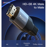 كابل فيديو HDMI من يسيدو HM08 - أسود