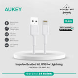 Aukey Nylon Braided Usb A To Lightning Cable - White