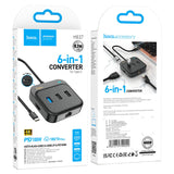 HOCO HB37 6 in 1 HDTV+RJ45+USB3.0+USB2.0x2+PD100W Converter - Black