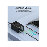 RavPower 3-Port USB-C and 2-Port USB-A 1 AC Socket 75W Desk Charger - Black