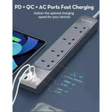 Ravpower Rp-Pc1039 4 Outlets Power Strip Gray Uk Version 3M With Usb Port Gray
